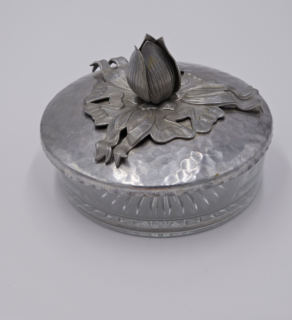 VTG Rodney Kent Hammered Aluminum Covered Glass Dish Tulip